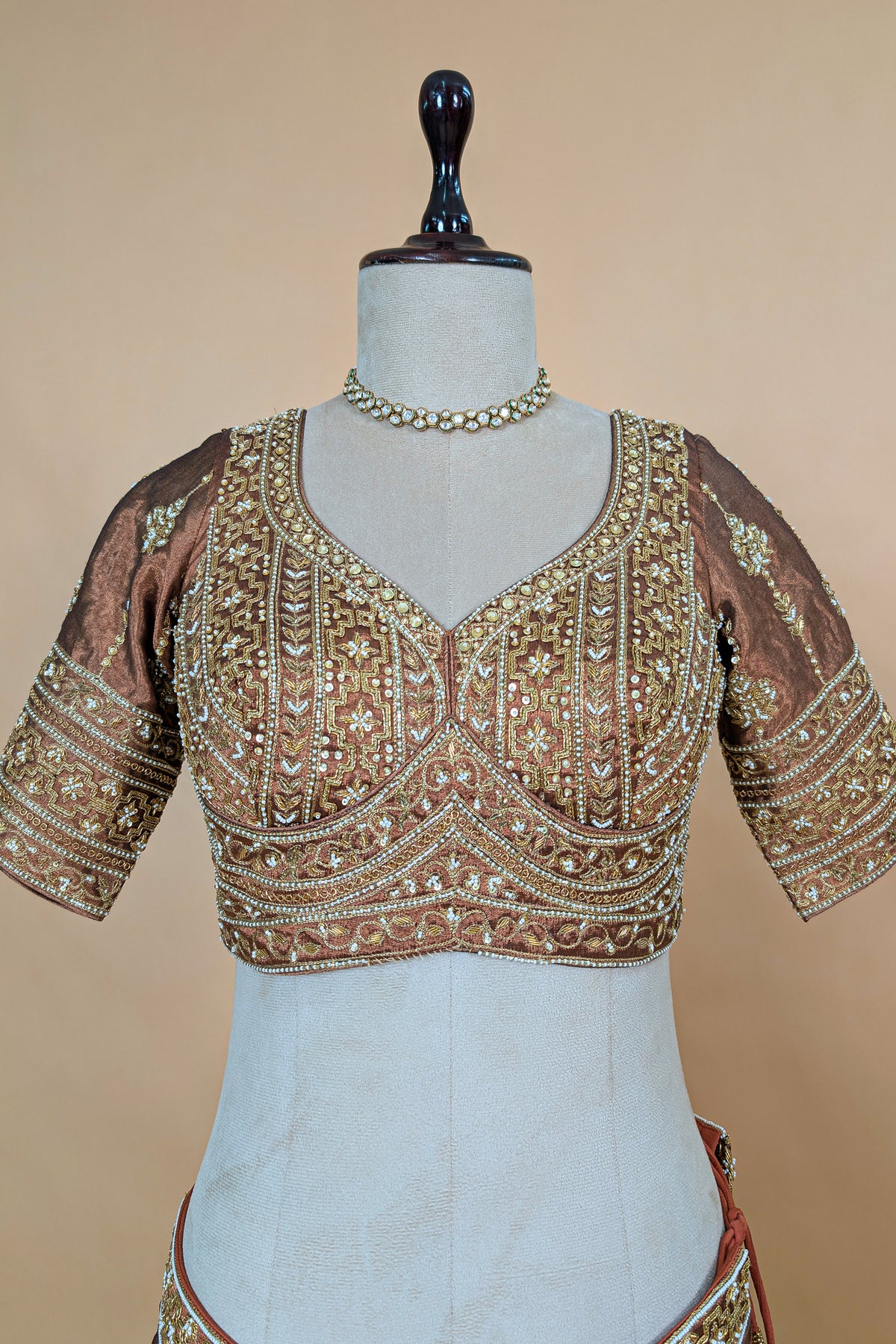 Brown Tissue Zardosi and Cutdana Worked Lehenga