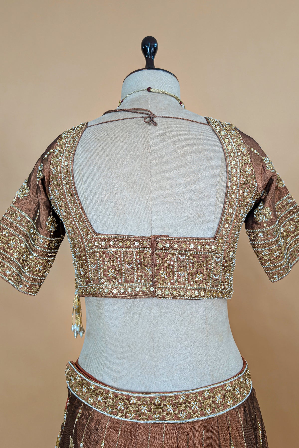 Brown Tissue Zardosi and Cutdana Worked Lehenga