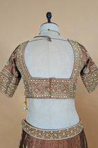 Brown Tissue Zardosi and Cutdana Worked Lehenga