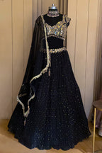 Black Mukaish Georgette Mirror Embroidered Lehenga Set