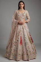 Light Baby Pink Tissue Silk Beaded and Embroidery Lehenga with Patch Work