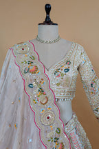 Light Baby Pink Tissue Silk Beaded and Embroidery Lehenga with Patch Work