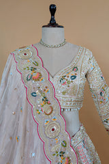 Light Baby Pink Tissue Silk Beaded and Embroidery Lehenga with Patch Work