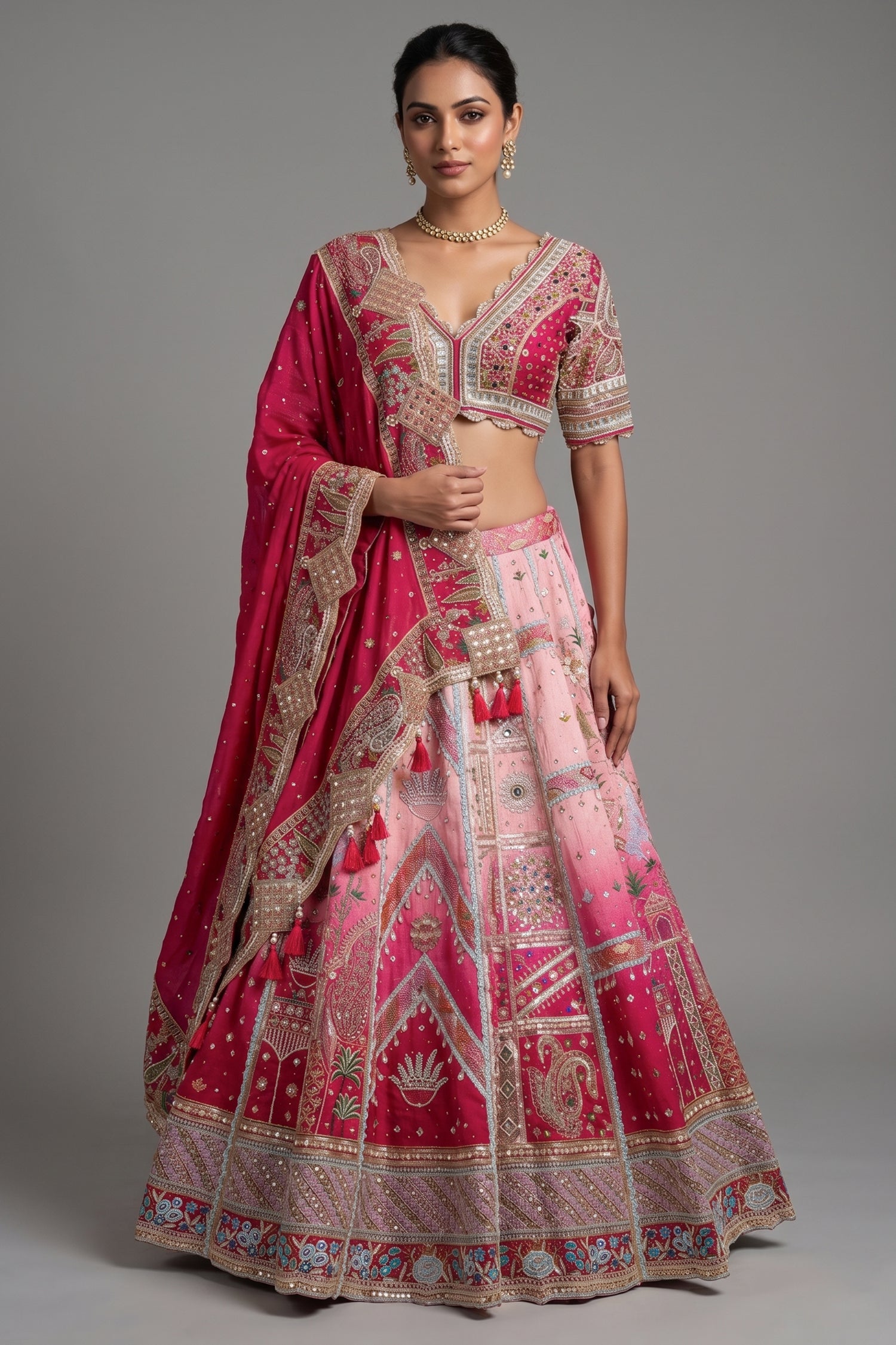 Pink Ombre Tissue Silk Designer Lehenga Main image