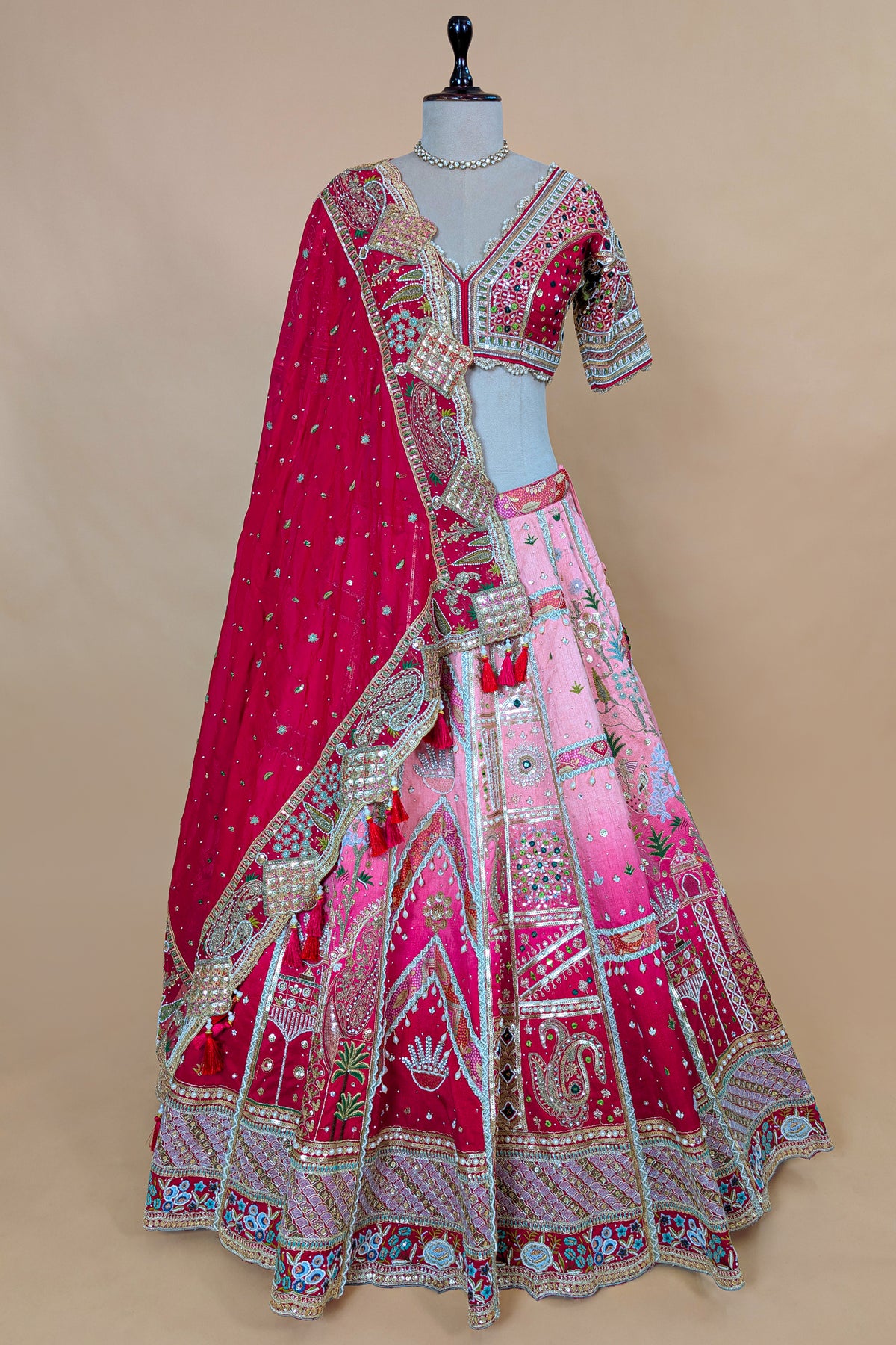 Pink Ombre Tissue Silk Designer Lehenga