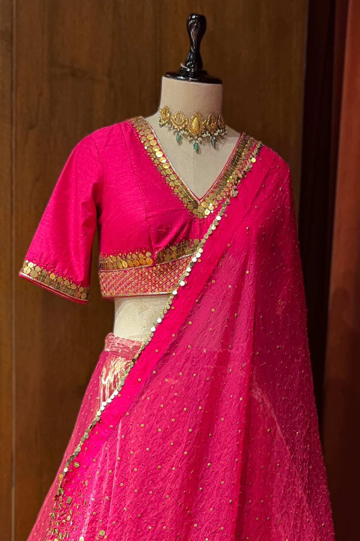Rose Gold Dual-Toned Tissue Organza Silk Lehenga with Heritage Zari Weaving