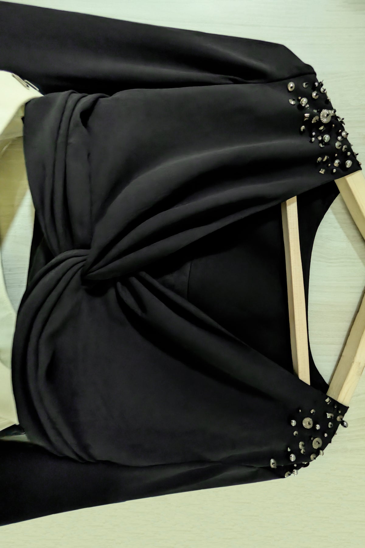 Cream Crepe Silk Bold Monochrome Floral Lehenga with Twist-Knot Gunmetal Studded Crop Top