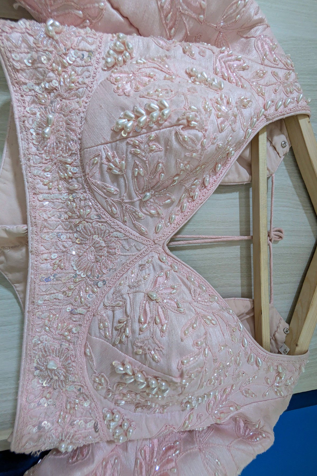 Light Pink Raw Silk Floral Embroidered and Bead Worked Lehenga