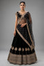 Midnight Black Raw Silk Zardosi Lehenga Set with Sequin Palm Tree Motifs and Jeweled Cross-Over Blouse