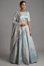 Icy Blue Metallic Tissue Silk Minimalist Lehenga Choli with Woven Banarasi Dupatta and Cowrie Shell Tassels