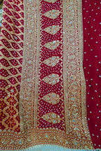 Cream and Golden Tissue Silk Heritage Patola Lehenga with Hand-Embroidered Zardosi Blouse and Georgette Bandhej Dupatta