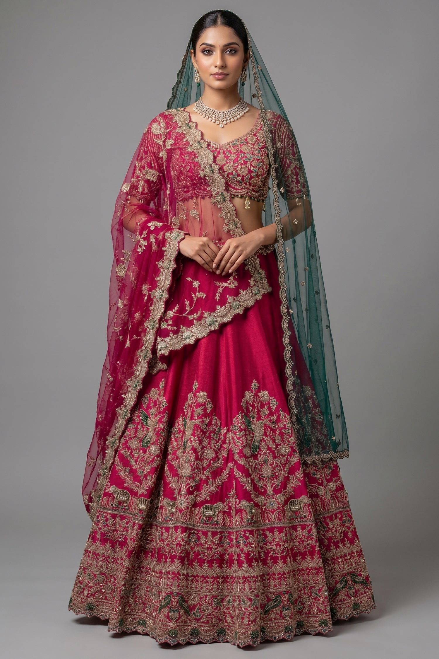 Rani Pink Matka Silk Designer Bridal Lehenga with Double Dupatta Main image