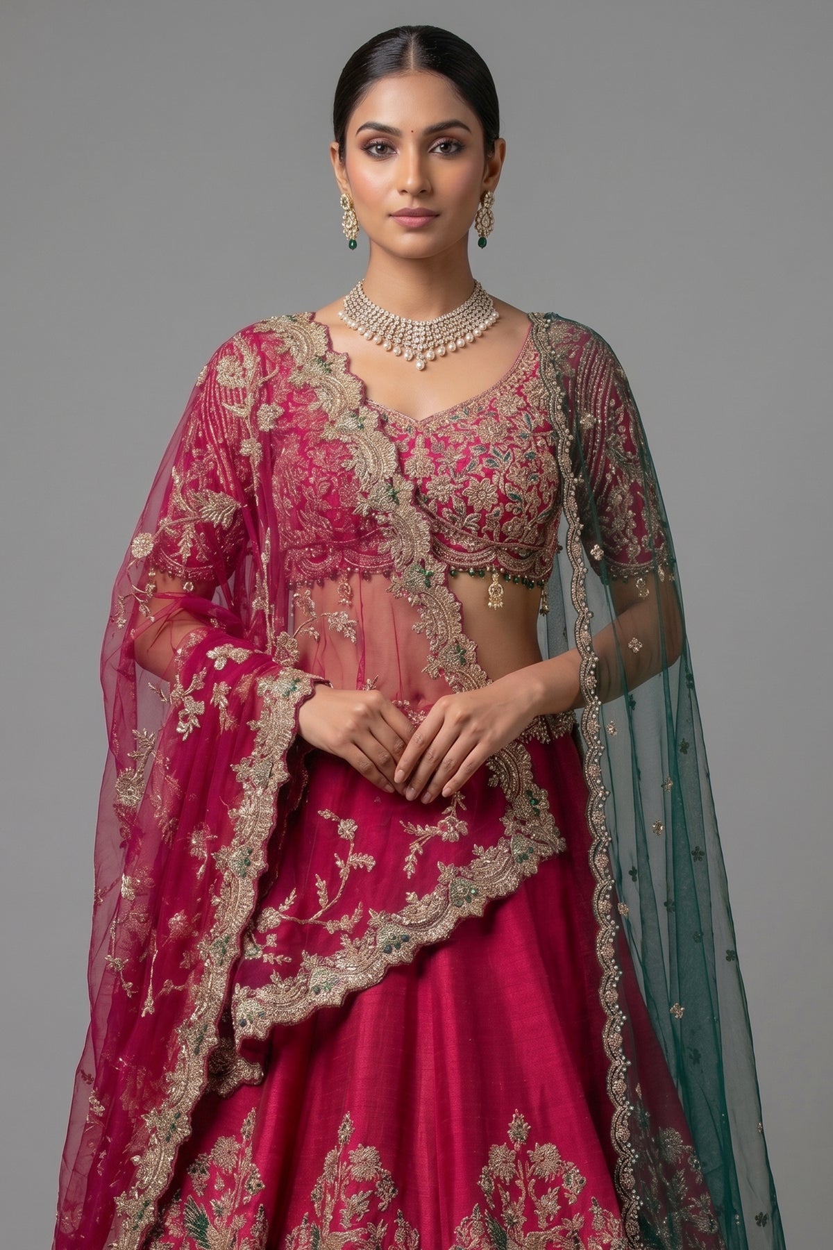 Rani Pink Matka Silk Designer Bridal Lehenga with Double Dupatta
