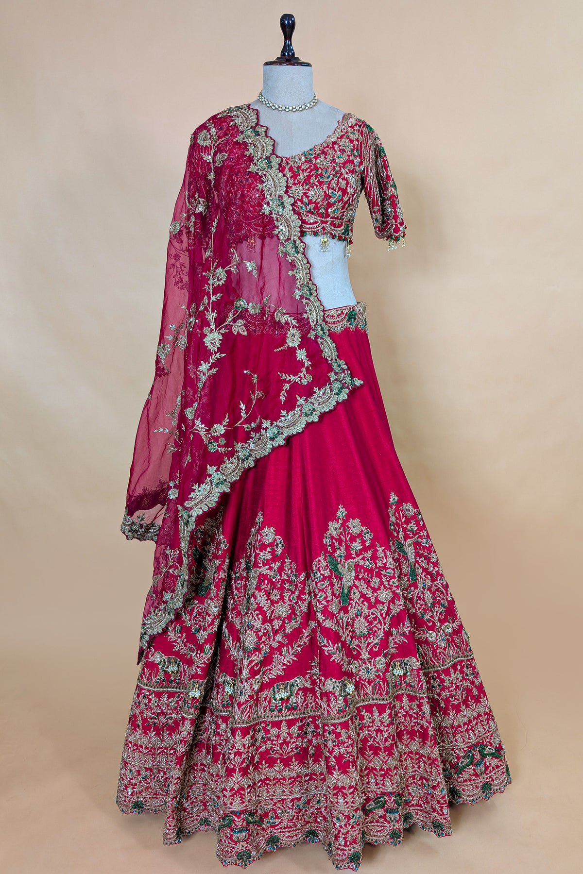 Rani Pink Matka Silk Designer Bridal Lehenga with Double Dupatta