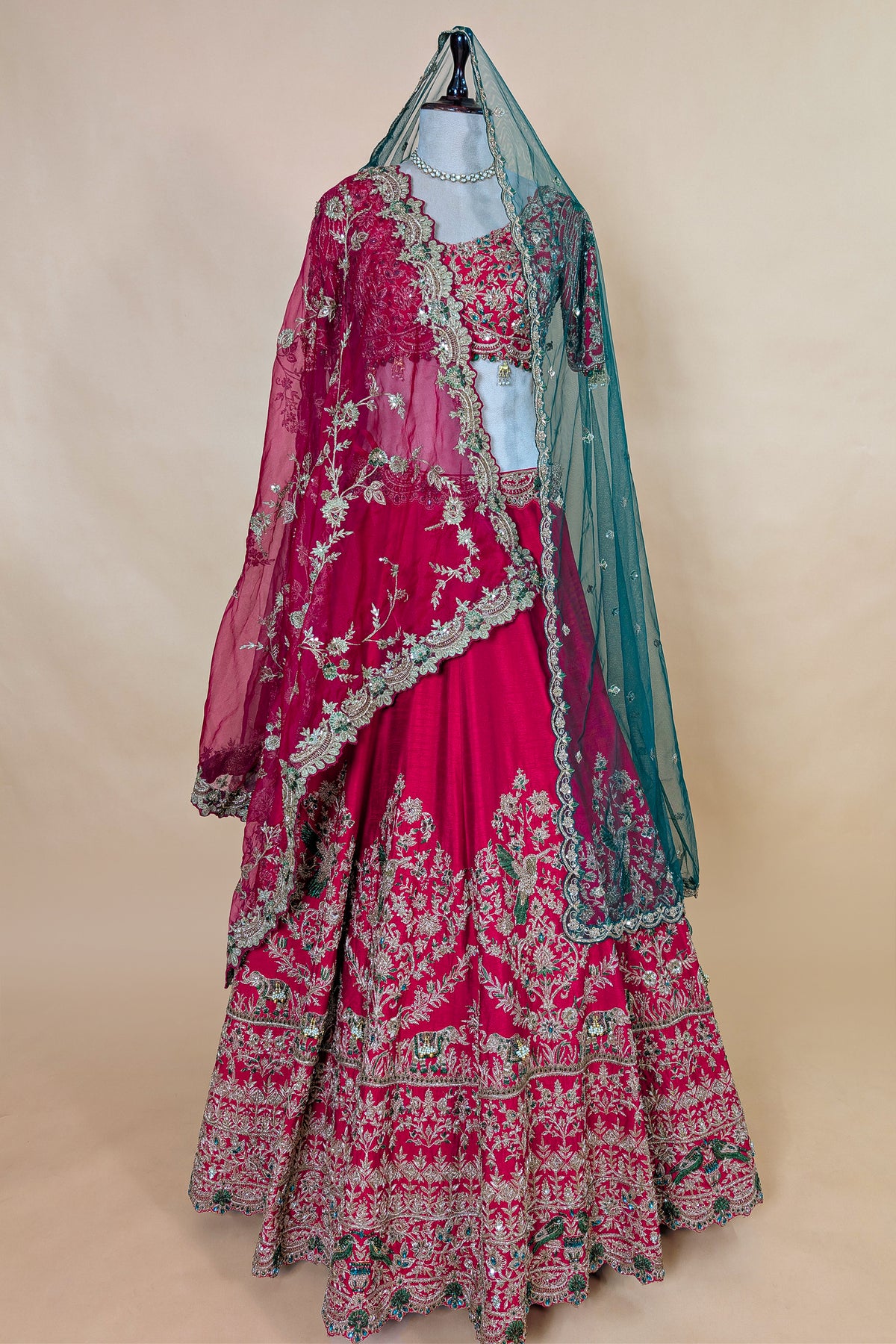 Rani Pink Matka Silk Designer Bridal Lehenga with Double Dupatta