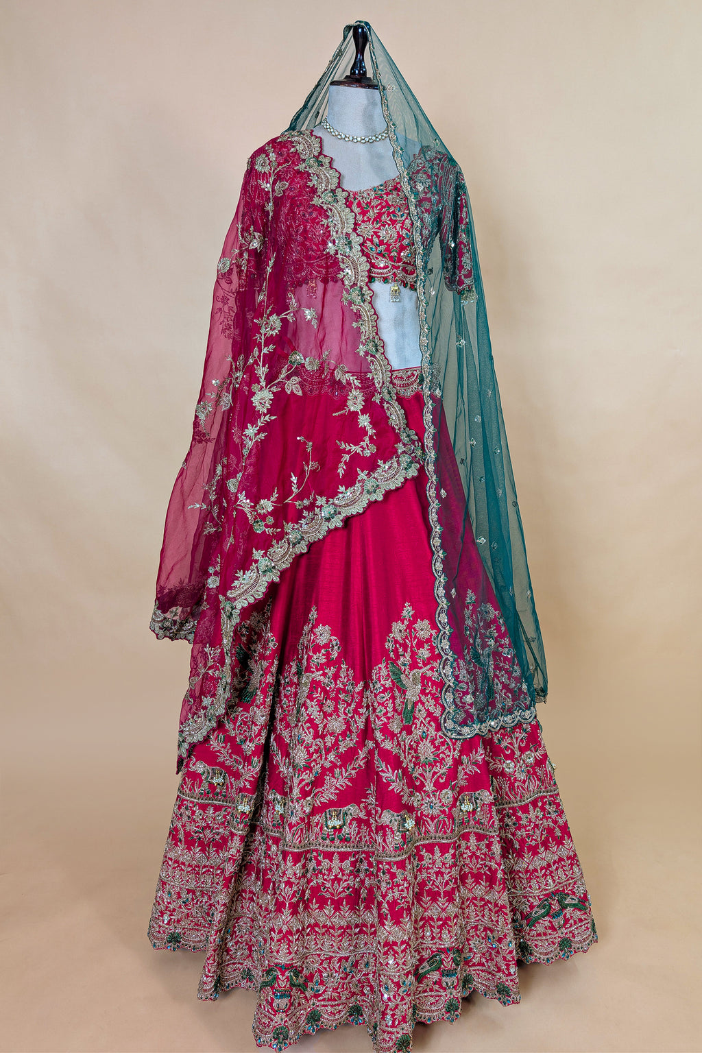 Rani Pink Matka Silk Designer Bridal Lehenga with Double Dupatta