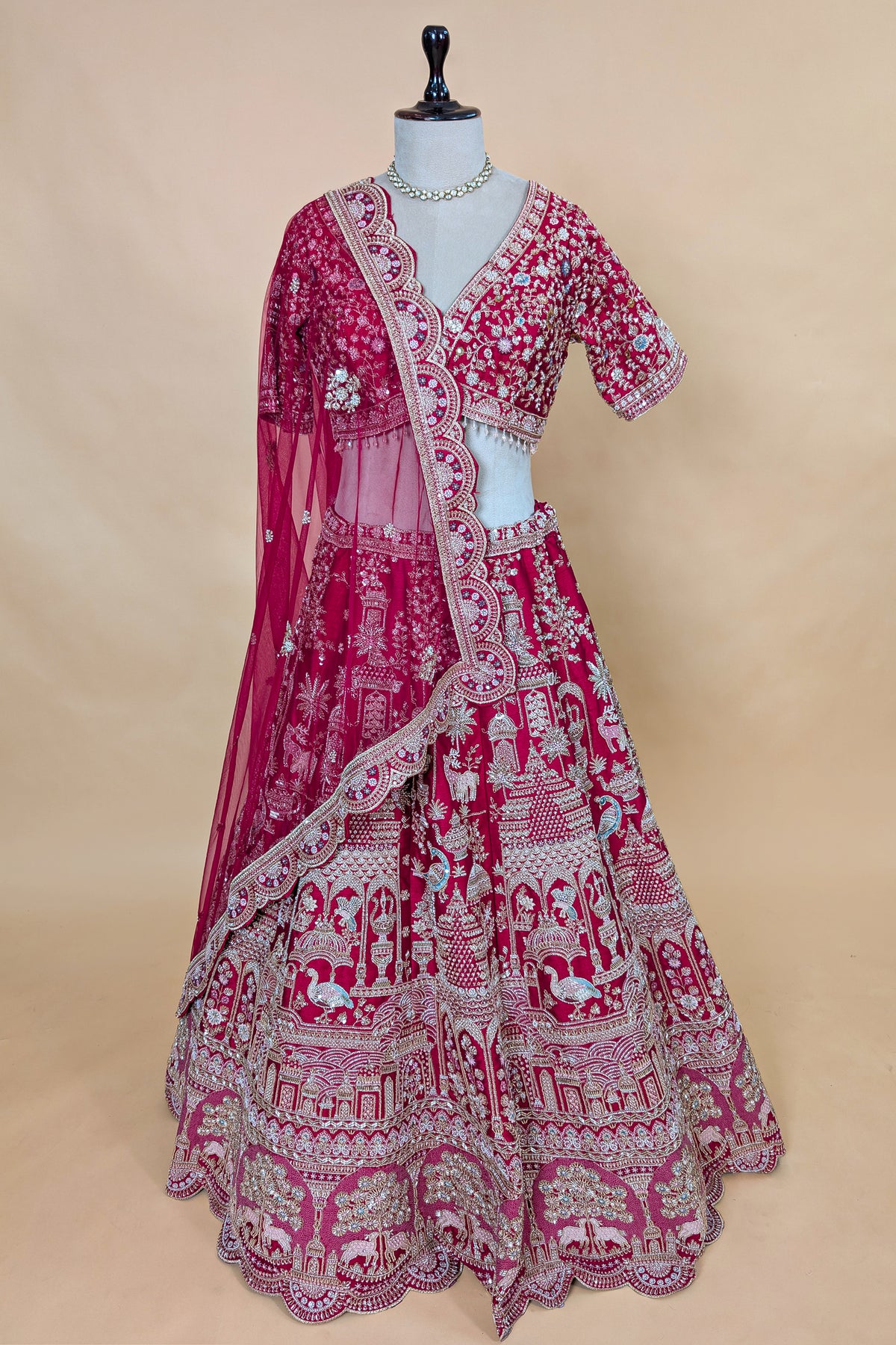 Red Raw Silk Designer Bridal Lehenga with Double Dupatta