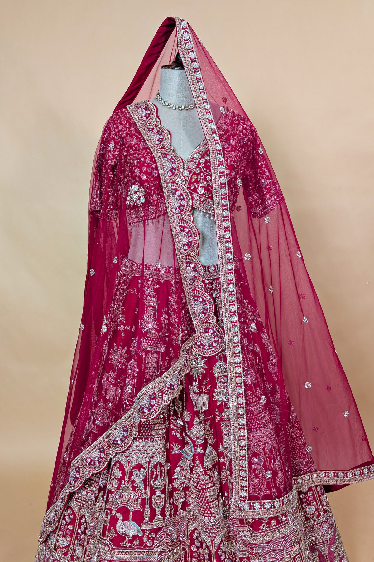 Red Raw Silk Designer Bridal Lehenga with Double Dupatta