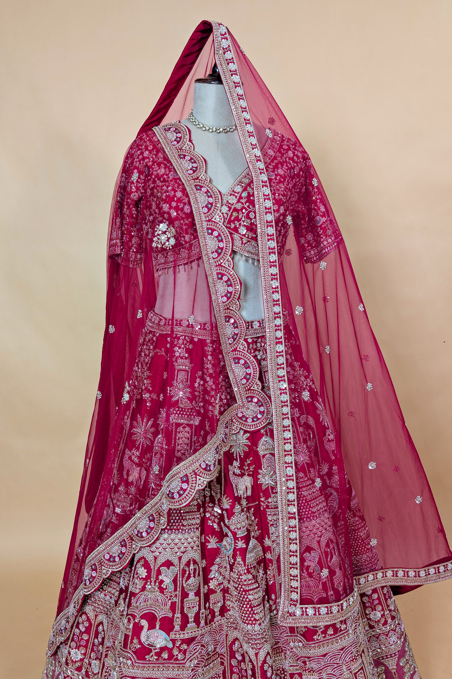 Red Raw Silk Designer Bridal Lehenga with Double Dupatta