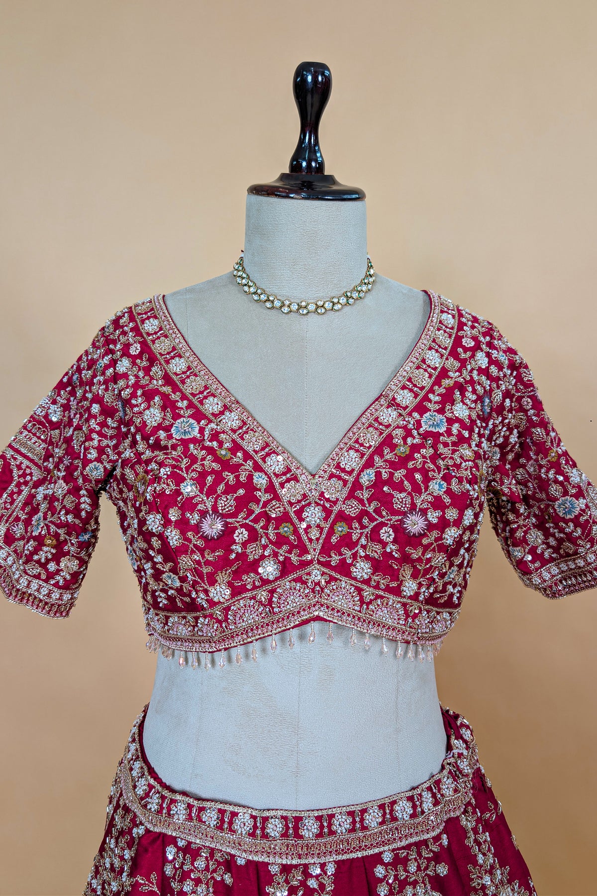 Red Raw Silk Designer Bridal Lehenga with Double Dupatta