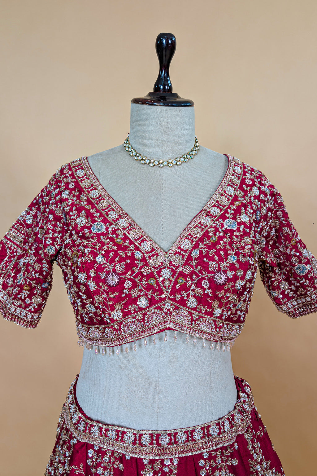 Red Raw Silk Designer Bridal Lehenga with Double Dupatta
