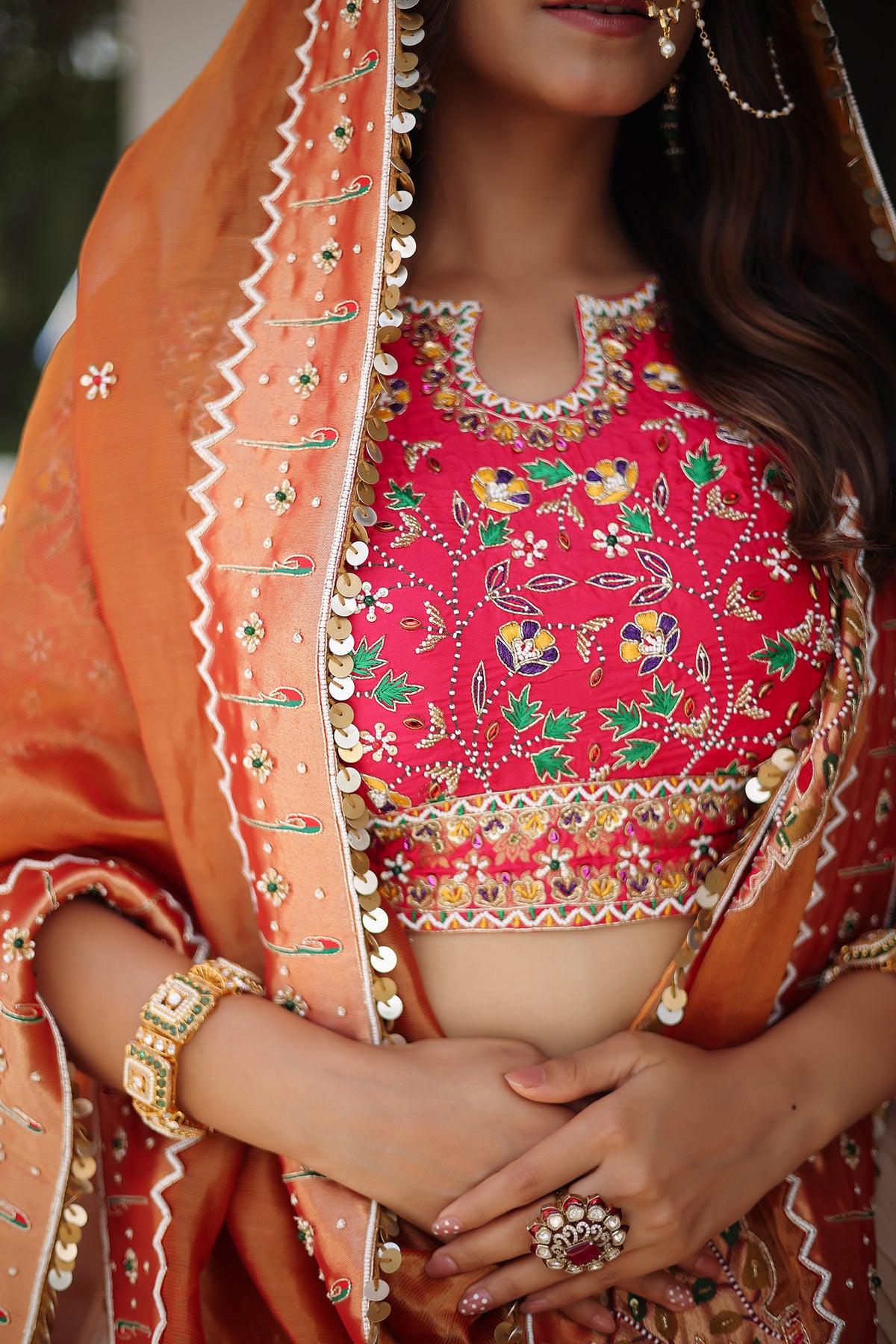 The Cream Silk Pleated Paithani Lehenga Ensemble with Embellished Blouse
