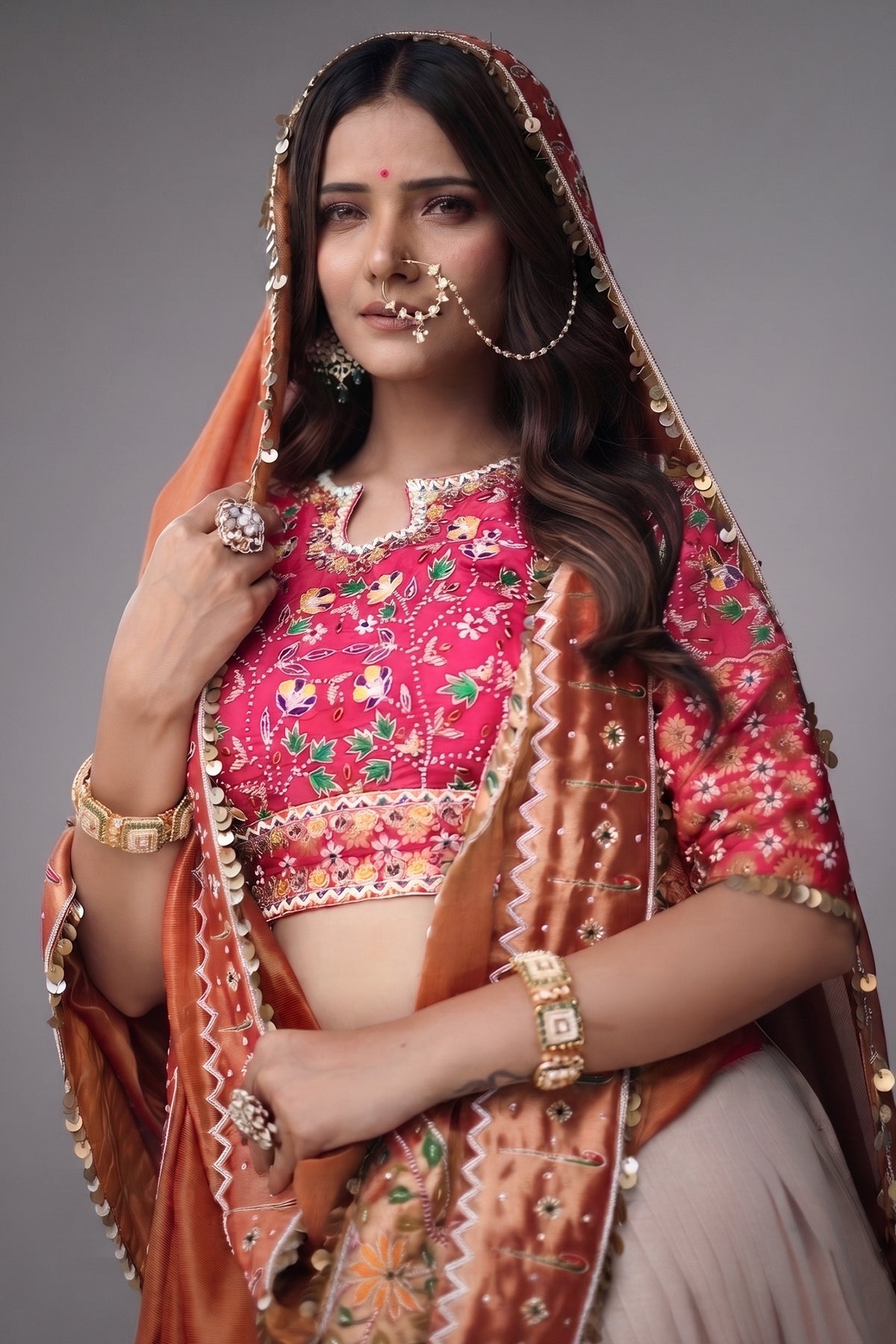 The Cream Silk Pleated Paithani Lehenga Ensemble with Embellished Blouse