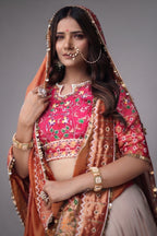 The Cream Silk Pleated Paithani Lehenga Ensemble with Embellished Blouse