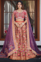 The Golden Copper Tissue Pleated Paithani Lehenga with Sweetheart Geometric Embellished Blouse