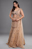 Champagne Gold Net Panelled Lehenga Set with Jewel-Encrusted Emerald Cutdana and Ruby Stone Work