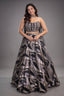 Midnight Black and Silver Organza Metallic Woven Corset Lehenga Set