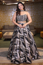 Midnight Black and Silver Organza Metallic Woven Corset Lehenga Set