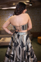 Midnight Black and Silver Organza Metallic Woven Corset Lehenga Set