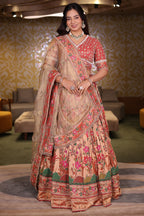 Rust Gold Tissue Silk Bridal Lehenga with Meenakari Paithani Weaving and Aari Zardosi Blouse