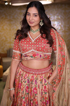 Rust Gold Tissue Silk Bridal Lehenga with Meenakari Paithani Weaving and Aari Zardosi Blouse