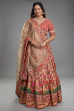 Rust Gold Tissue Silk Bridal Lehenga with Meenakari Paithani Weaving and Aari Zardosi Blouse