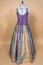 Multi-Tone Shaded Tissue Woven Lehenga Skirt with Lavender Hand-Embroidered Silk Corset Blouse