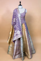 Multi-Tone Shaded Tissue Woven Lehenga Skirt with Lavender Hand-Embroidered Silk Corset Blouse