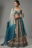Cream and Rama Green Ombré Crepe Silk Hand-Embroidered Lehenga Set