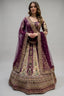 Cream and Wine Ombré Crepe Silk Hand-Embroidered Lehenga Set