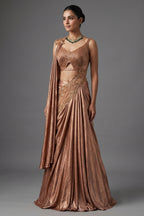 Rose Gold Chinon Crepe Silk Lehenga Skirt with Concept Cutdana Cut-Out Blouse