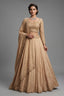 Nude Beige Satin Silk Flared Lehenga with Intricate Geometric Sequin Blouse and Lattice Dupatta