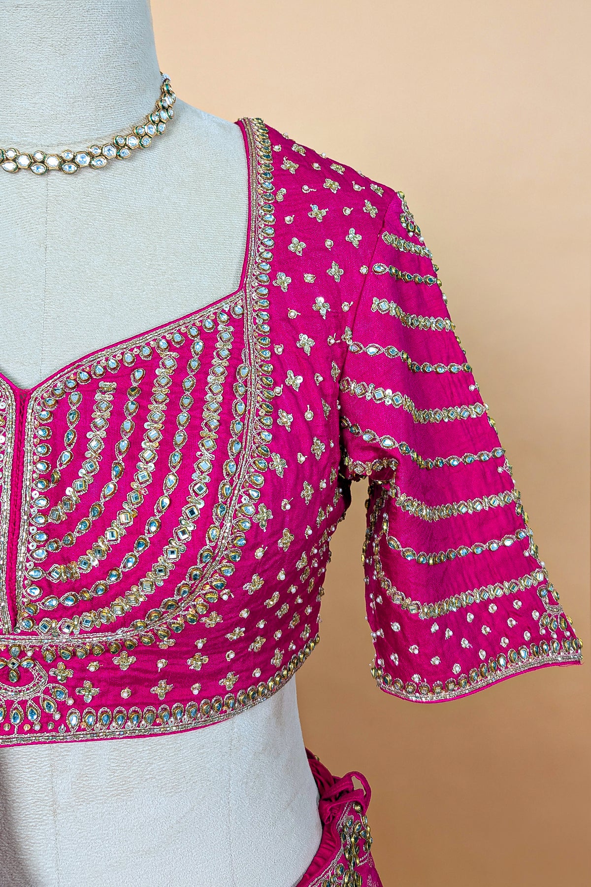 Rani Pink Banarasi Silk Woven Lehenga Set with Hand-Crafted Kundan & Zardosi Blouse