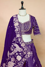 Royal Purple Banarasi Silk Woven Lehenga Set with Hand-Crafted Kundan & Zardosi Blouse