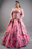 Rose Pink Printed Organza Lehenga featuring Cutdana and Pearl-Embellished Bustier