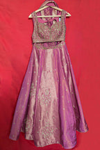 Pink Tissue Woven Panelled Lehenga