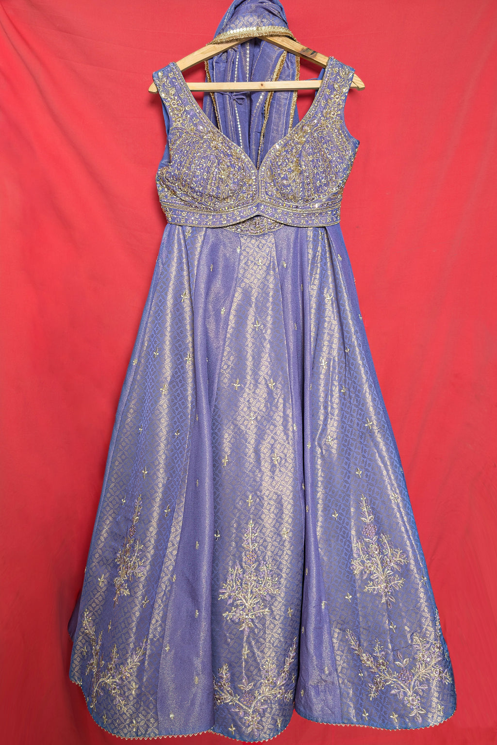 Lavender Purple Tissue Silk Panelled Lehenga