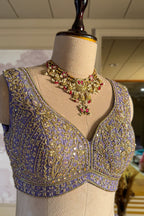 Lavender Purple Tissue Silk Panelled Lehenga