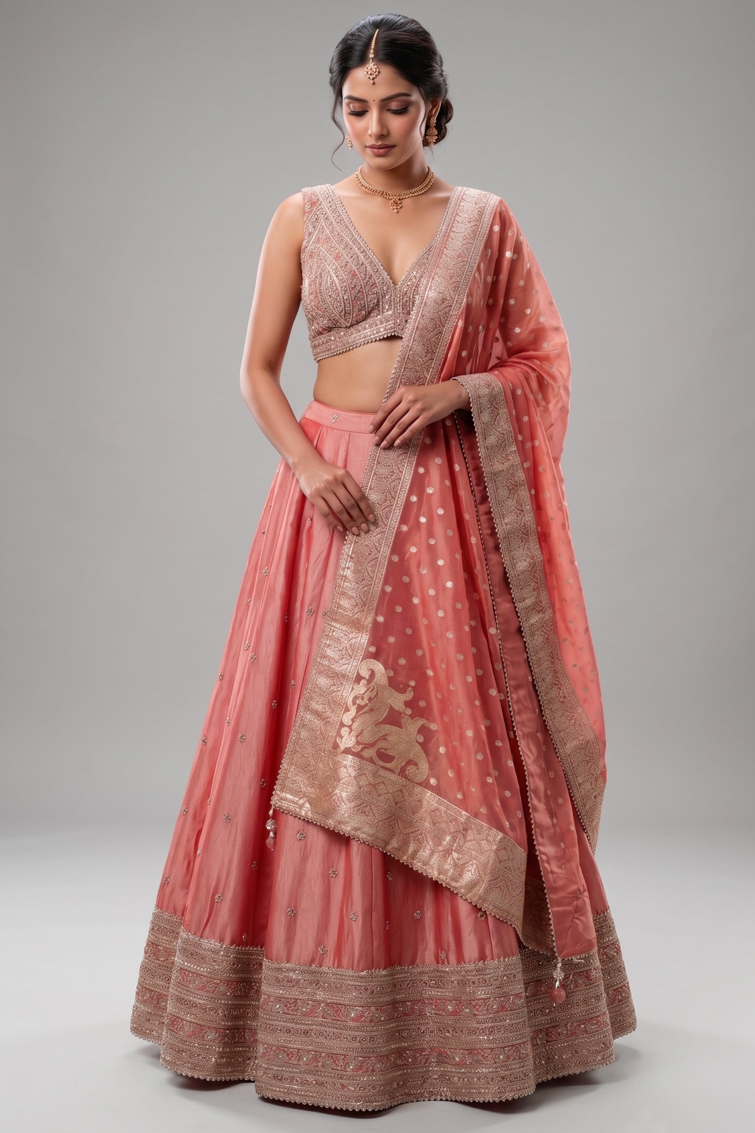 Pink Tissue Sequin Embroidered Lehenga Main image