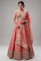 Pink Tissue Sequin Embroidered Lehenga
